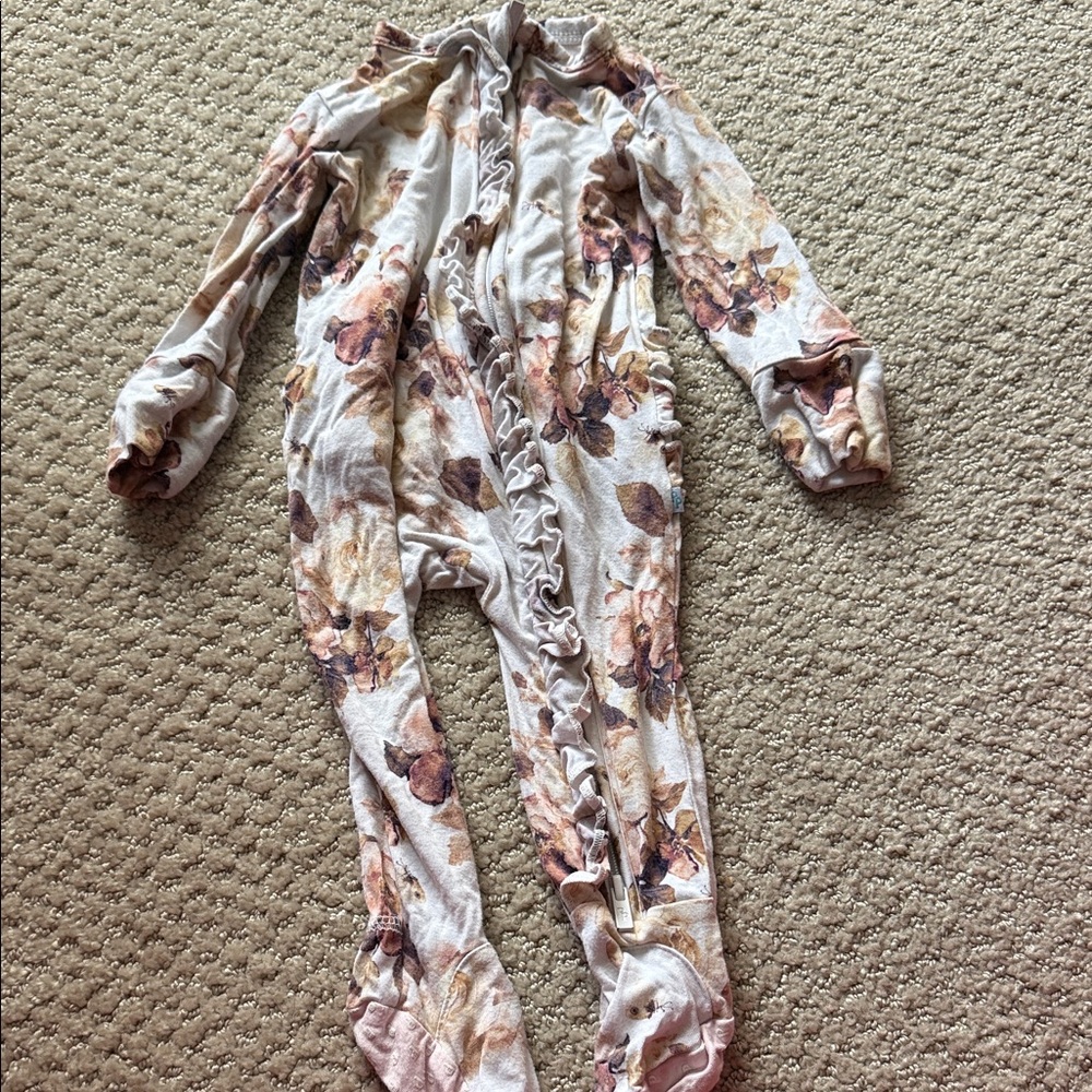 Posh peanut REESE Floral Baby Onesie with Ruffle Details